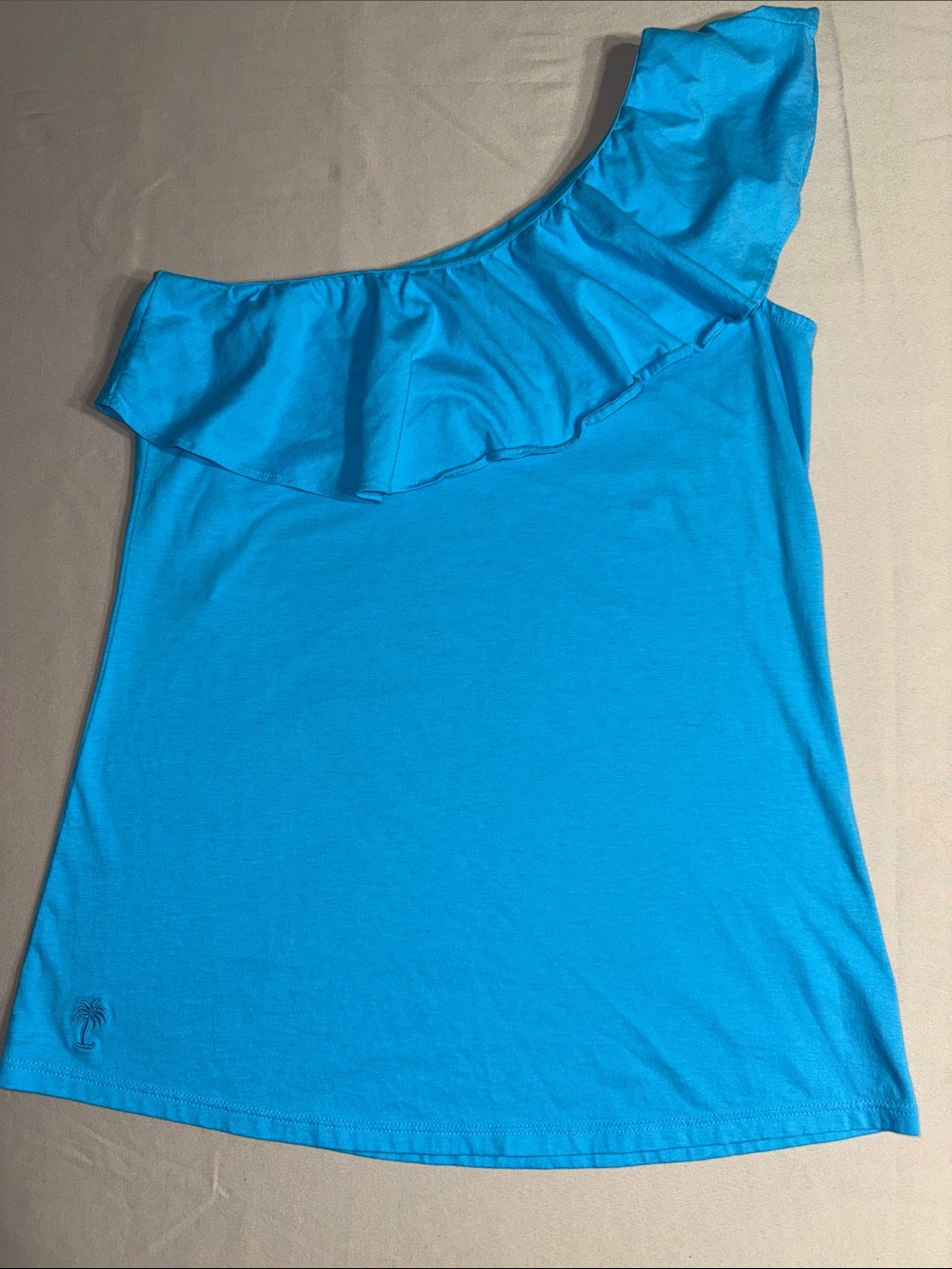 Lilly Pulitzer Blue One Shoulder Ruffle Pima Cotton Top Size Small